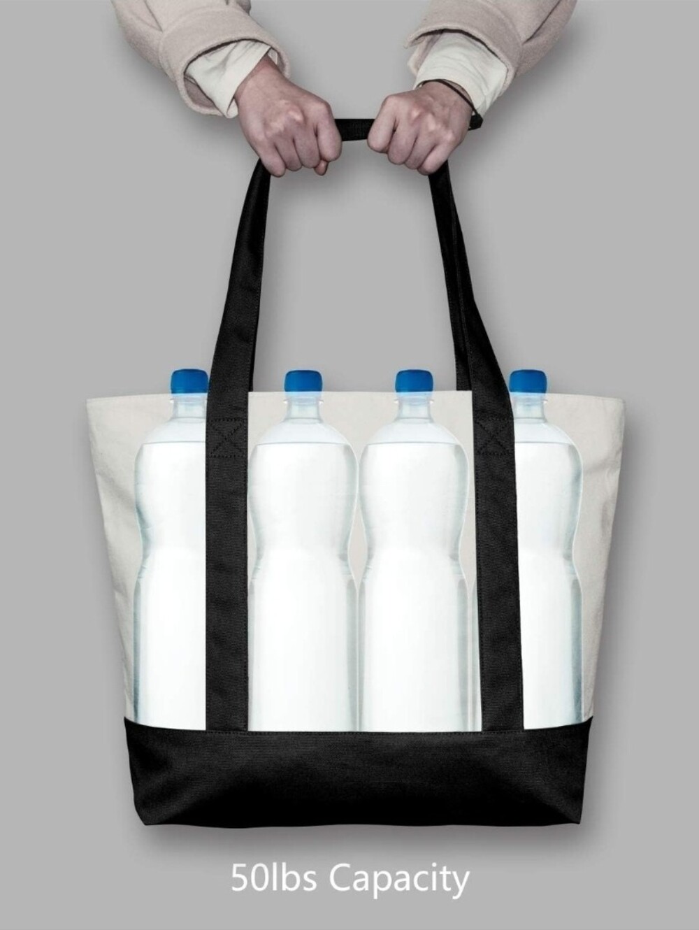 Canvas Tote Bag with Black Trim Cotton Beach Shopping Book++  Bag - Picture 7 of 7